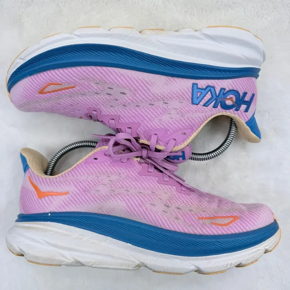 HOKA Clifton 9 Womens Running Shoes Pink Blue Size 8.5 Athletic Sneakers Shoe